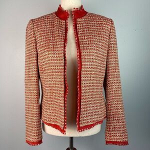 Vintage Red and Orange Tweed Dress Jacket Size 8 EUC